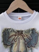 Cross-border new product: two-piece set for girls, including a spring and autumn denim bow tie sweater and a heavy-duty washed denim skirt - Image 3