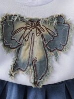 Cross-border new product: two-piece set for girls, including a spring and autumn denim bow tie sweater and a heavy-duty washed denim skirt - Image 2
