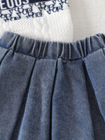 New cross-border girls' two-piece set featuring a textured knitted top and an umbrella-style denim skirt pants for spring and summer - Image 3